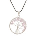 Rose Quartz Pendant Tree of Life Crystal Stone Pendant Locket with Metal Chain for  Healing Crystal Healing Gemstone Size 35-40 mm rose quarts