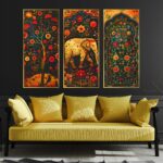 Set of Three large Wall Paintings for Wall Dacoration Golden Framed Wall Paintings for Living Room & Bedroom Wall Art for Home Decoration & Office Wall Décor (14x11 inch CH-LGD3-3)