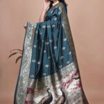 Teal Banarasi Silk Saree with Golden Zari & Peacock Pallu | Wedding, Festive & Traditional Wear