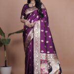 Royal Purple Banarasi Silk Saree with Golden Zari & Peacock Pallu | Wedding, Festive & Traditional Wear