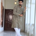 Mens Green Printed Cotton Kurta with White Pajama – Traditional Festive & Casual Wear
