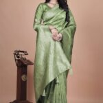 Lime Green Banarasi Silk Saree with Golden Zari & Peacock Motifs | Wedding, Festive & Traditional Wear | Designer Saree