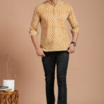 Men's Cotton Zigzag Printed Casual Kurta  Daily & Festive Wear