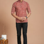 Men's Cotton Red Printed Kurta  Casual & Festive Daily Wear