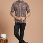 Men's Cotton Brown Printed Kurta  Casual & Festive Daily Wear