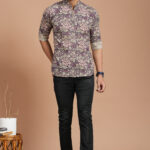 Men's Cotton Purple Floral Printed Kurta  Casual & Festive Daily Wear
