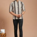 Men's Cotton Grey Zigzag Printed Kurta  Casual & Festive Daily Wear