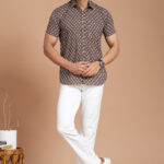 Men's Cotton Brown Printed Short-Sleeve Shirt  Casual & Daily Summer Wear