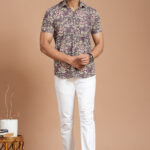 Men's Cotton Purple Floral Printed Short-Sleeve Shirt  Casual & Summer Wear
