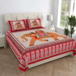 Rajasthani Traditionally Printed Cotton Doublebed Bedsheet With Pack of 2 Pillow Covers