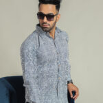 Mens Blue & White Striped Cotton Linen Shirt  Full Sleeve Casual Wear