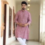 Mens Maroon Printed Cotton Kurta with White Pajama – Traditional Ethnic Wear for Festive & Wedding
