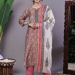 Women's Pink Floral Chanderi Printed Kurta Set with Dupatta Suit Sets