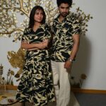 Couple Matching Black Printed Cotton Anarkali Midi Dress & Shirt Set – Summer Casual Wear